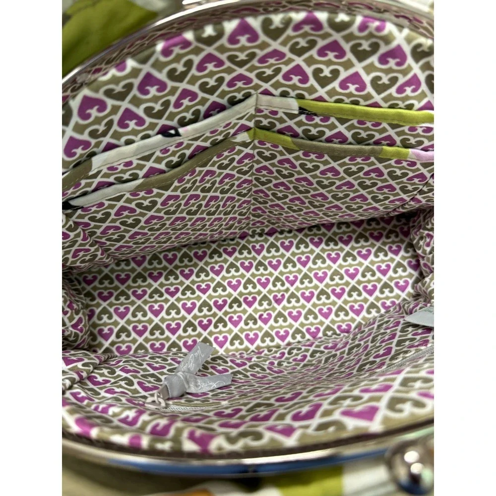 Vera Bradley Quilted Portobello Floral Bag Eloise Kiss Lock Satchel Green Purple